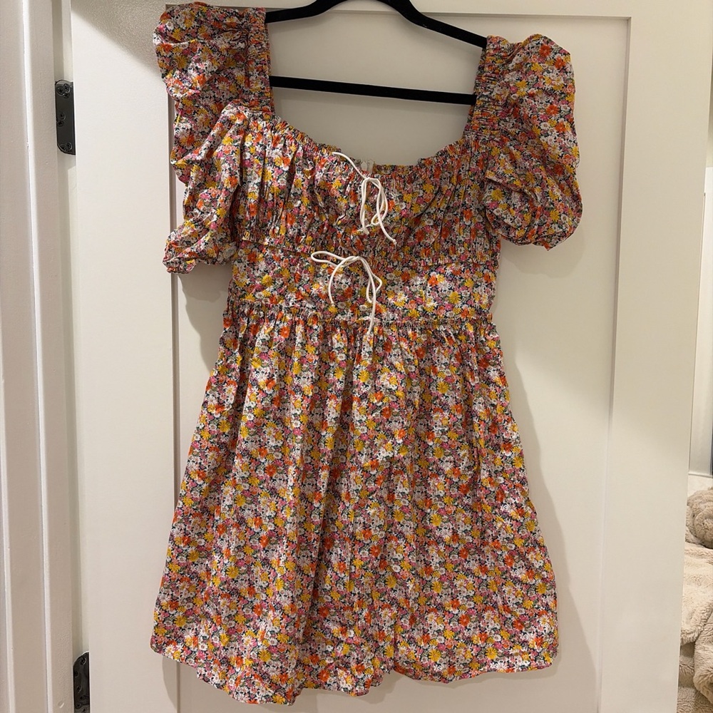 For Love And Lemons Multicolor Floral Puff Sleeve Dress